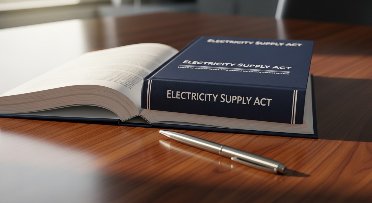 Buku rujukan rasmi Akta Bekalan Elektrik Malaysia yang diletakkan di atas meja pejabat.
