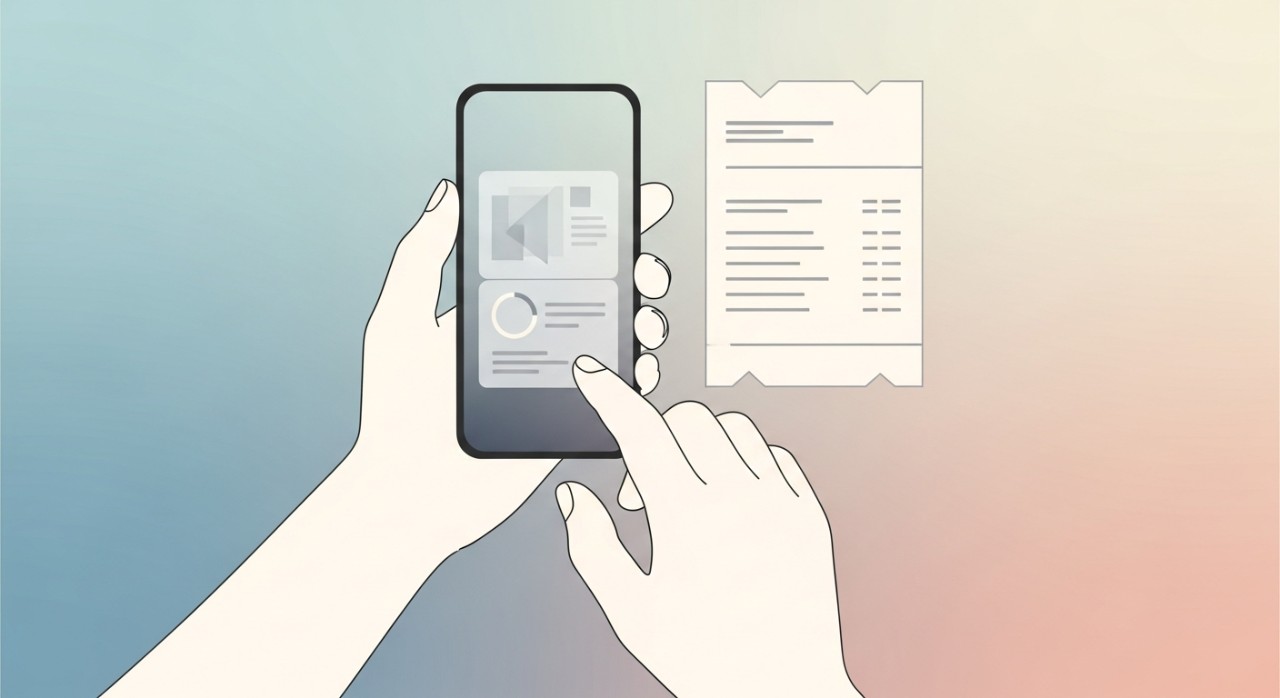 Seseorang sedang menggunakan aplikasi perbankan di telefon pintar untuk melunaskan bil elektrik.