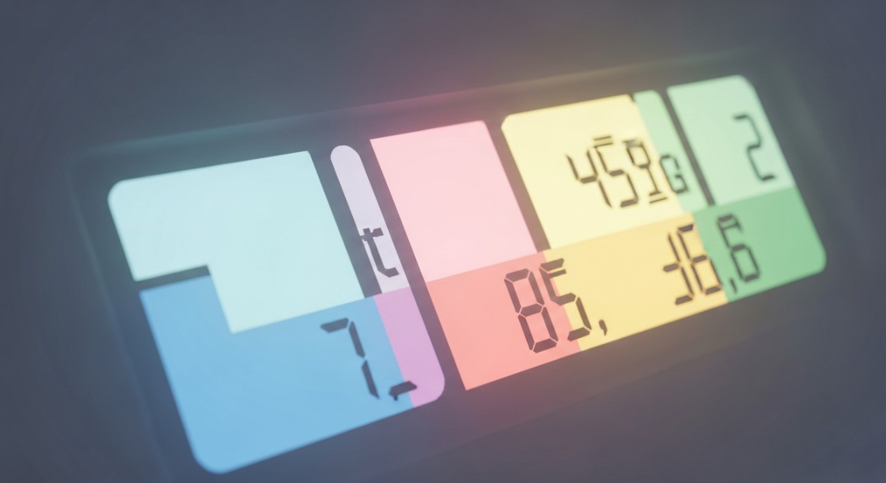 Paparan skrin meter elektrik digital yang menunjukkan angka bacaan penggunaan tenaga.