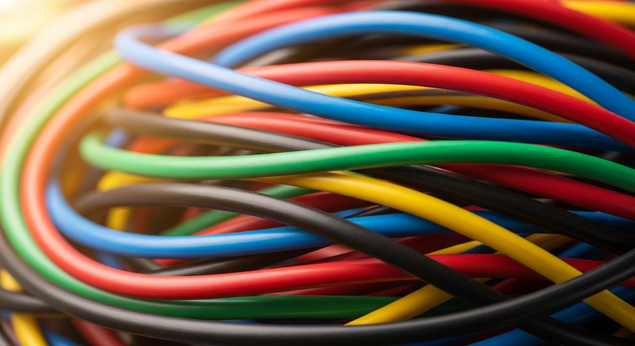 Lapisan penebat getah berwarna-warni yang melindungi wayar elektrik tembaga.